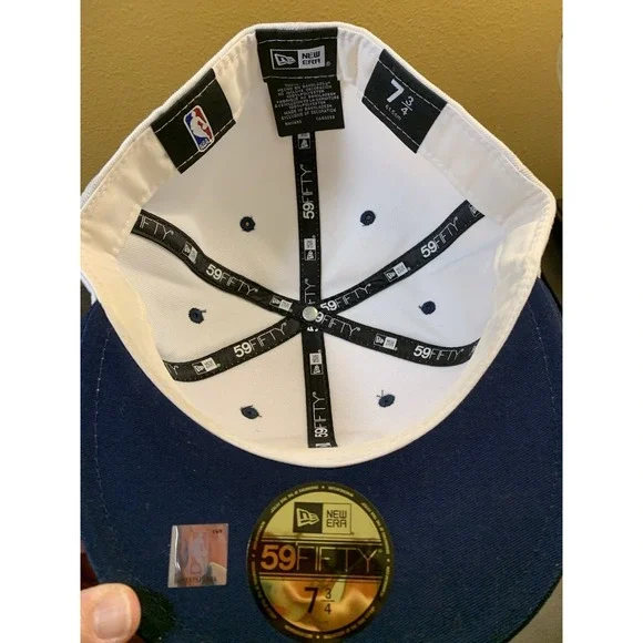 New Era Denver Nuggets Hat 59FIFTY Fitted 7 3/4 White Pickaxe Logo NBA Spell out - Picture 4 of 6